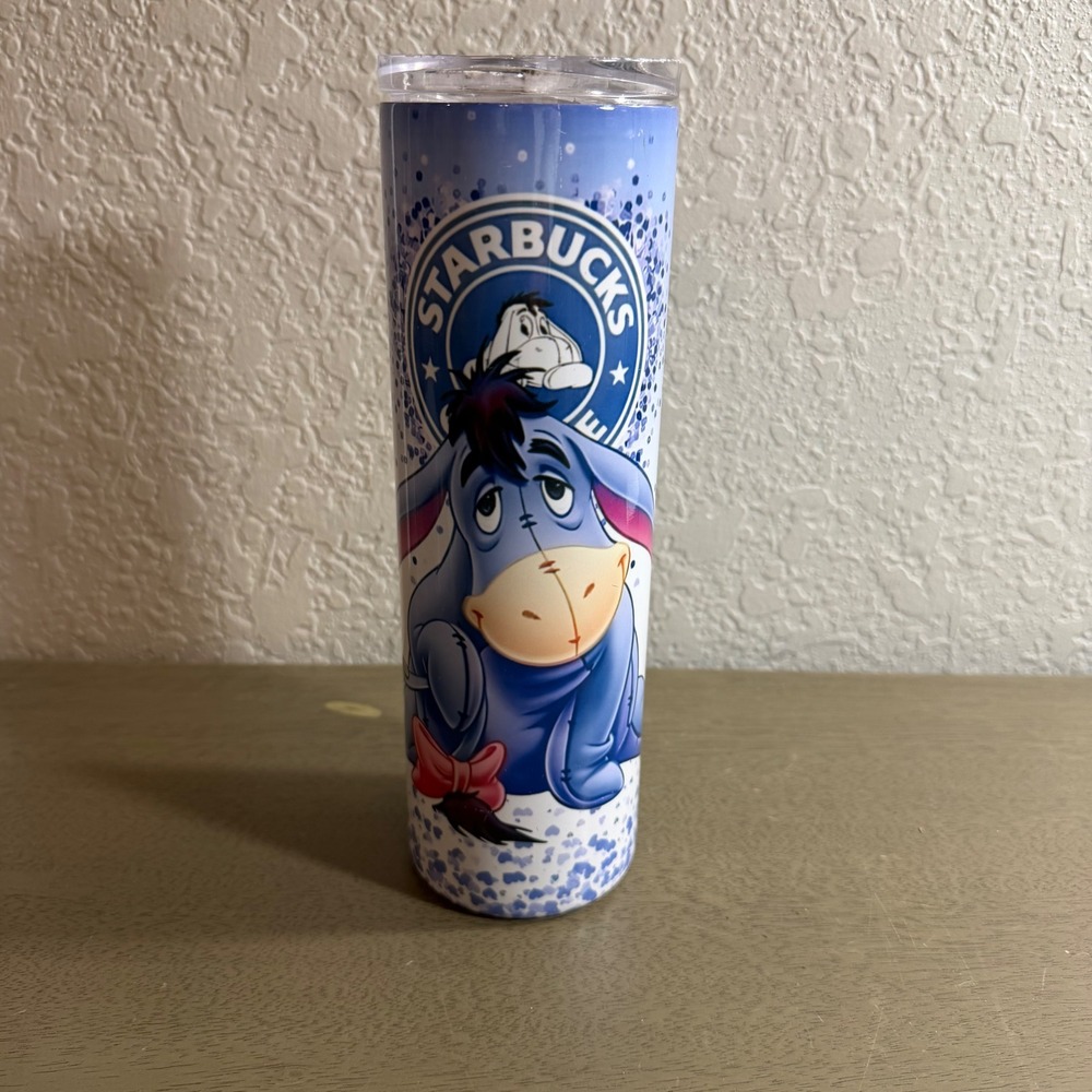 Disney Eeyore Starbucks Inspired 20oz Skinny Tumbler Blue Purple Travel Mug
